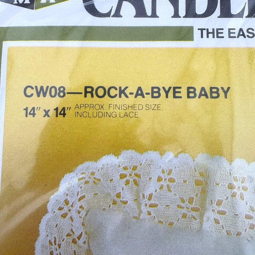 Vintage 1983 M.H. Yarns Candlewick Pillow‎ Kit Rock-A-Bye Baby 14x14 New